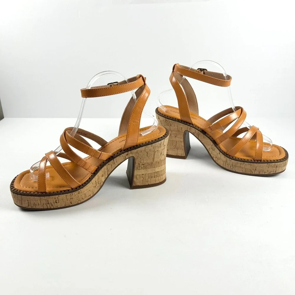 LUCKY BRAND Orange Platform Sandals Size US 9 Cork Block Heel  LK Taiza NIB
